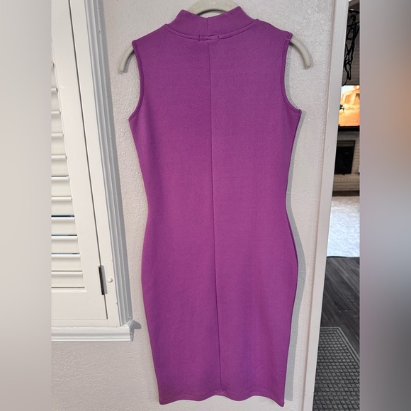 Purple Mock Neck Sleeveless Bodycon Midi Dress - Picture 3 of 3